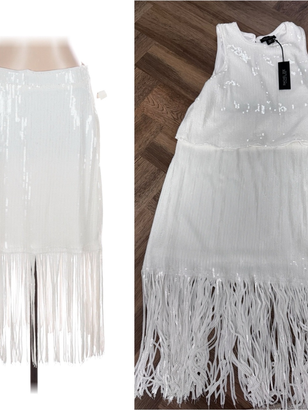 Rachel Zoe Sequin Top and Fringe Skirt Set NWT